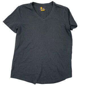 Carhartt Women's T-Shirt L 12/14 Black V-Neck Relaxed Fit Cotton/Polyester